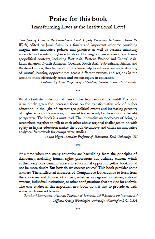 Transforming Lives at the Institutional Level: Equity Promotion Initiatives Across the World