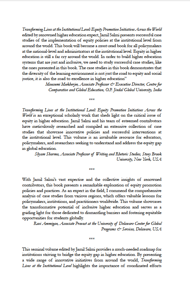 Transforming Lives at the Institutional Level: Equity Promotion Initiatives Across the World