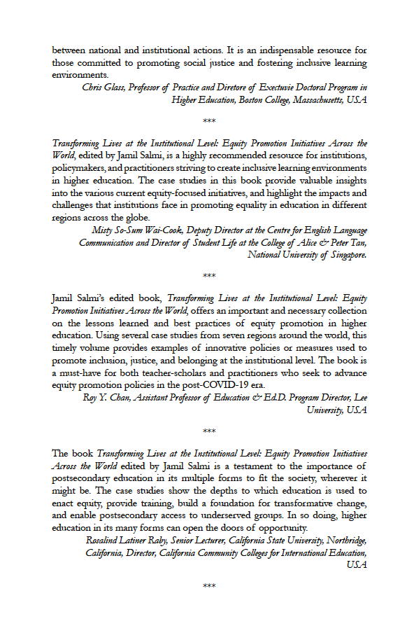 Transforming Lives at the Institutional Level: Equity Promotion Initiatives Across the World