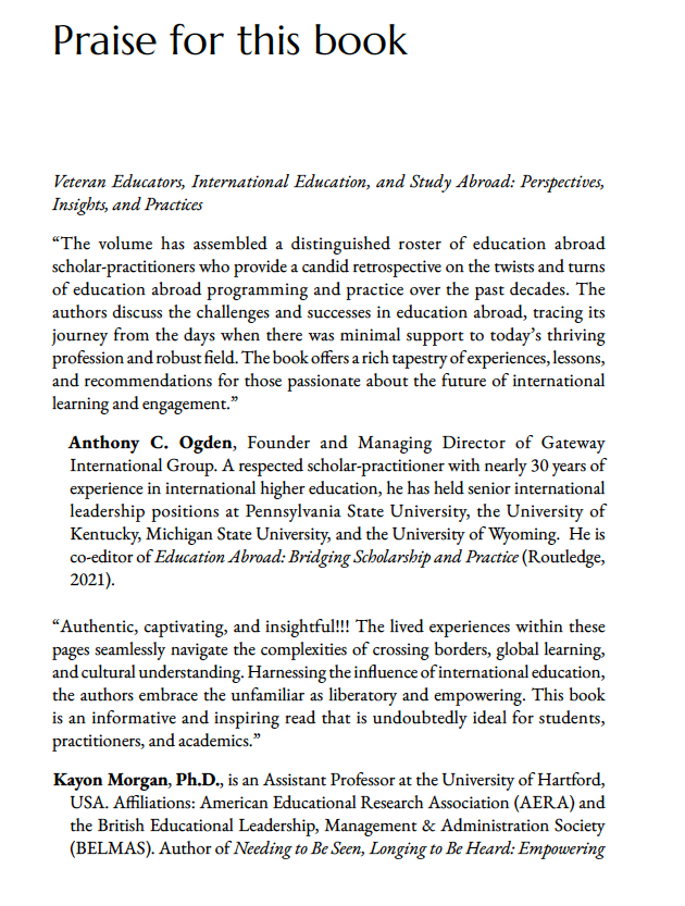 Veteran Educators, International Education, and Study Abroad: Perspectives, Insights, and Practices
